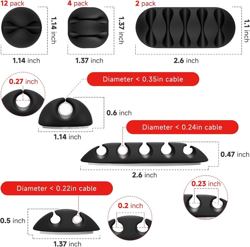 Flezoo Cable Clips Cord Holder - 18 PCS Black Adhesive Phone Cord Organizer Charger Holder Cable Wire Management Clips Keeper for Nightstand, Desk, Office or Mouse - Image 2